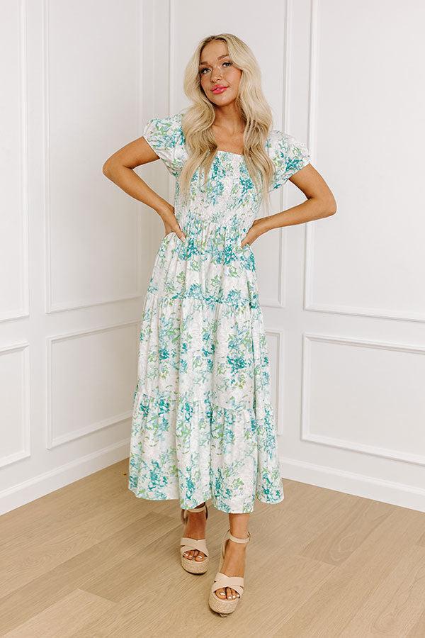 Vineyard Bound Smocked Midi in Green Product Image