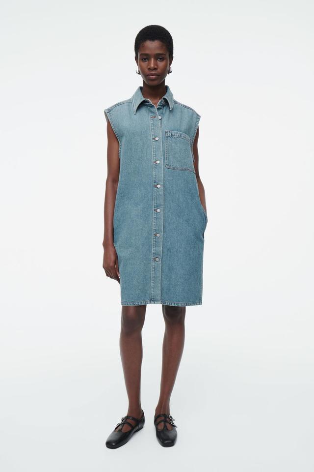 SLEEVELESS DENIM MINI SHIRT DRESS Product Image