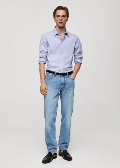 MANGO MAN - Slim fit fine-striped cotton shirt blueMen Product Image