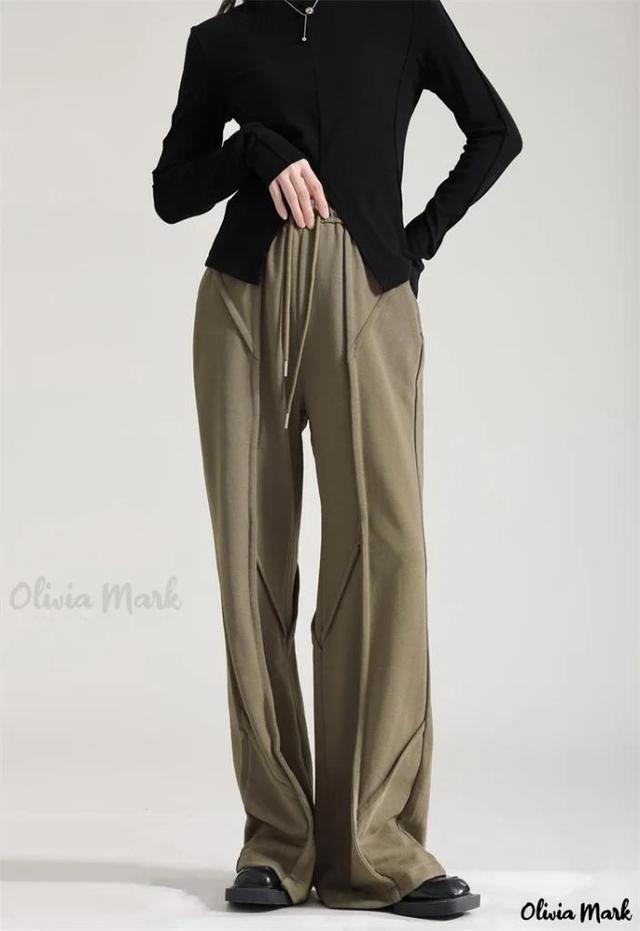 Olivia Mark – Pleated Casual Trouser with Slightly Flared Wide-Leg and Comfortable Elastic Waist, Loose Fit, Floor-Length Pants Product Image