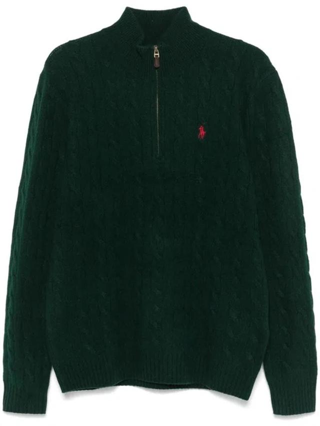 Cable-knit Half-zip Sweater Clothing In Green Product Image