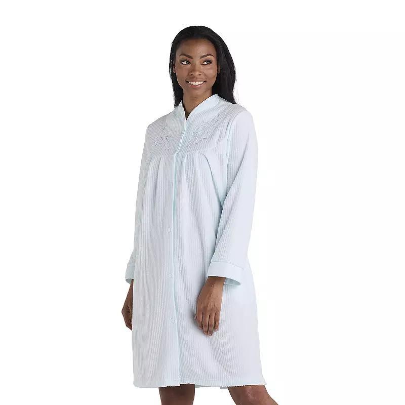 Womens Miss Elaine Essentials Brushed Back Terry Short Snap Robe Blue Product Image