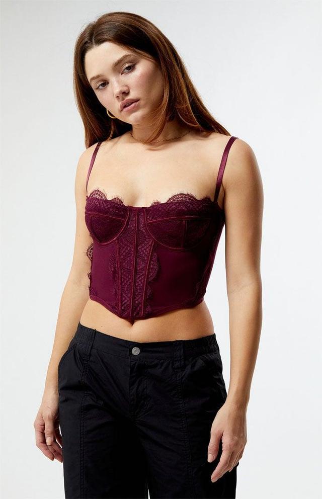 Women's Lace Trim Mesh Corset Top Product Image