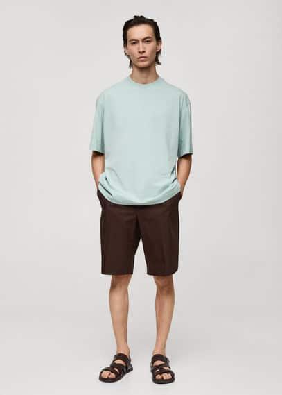 MANGO MAN - 100% cotton oversized T-shirt aqua greenMen Product Image