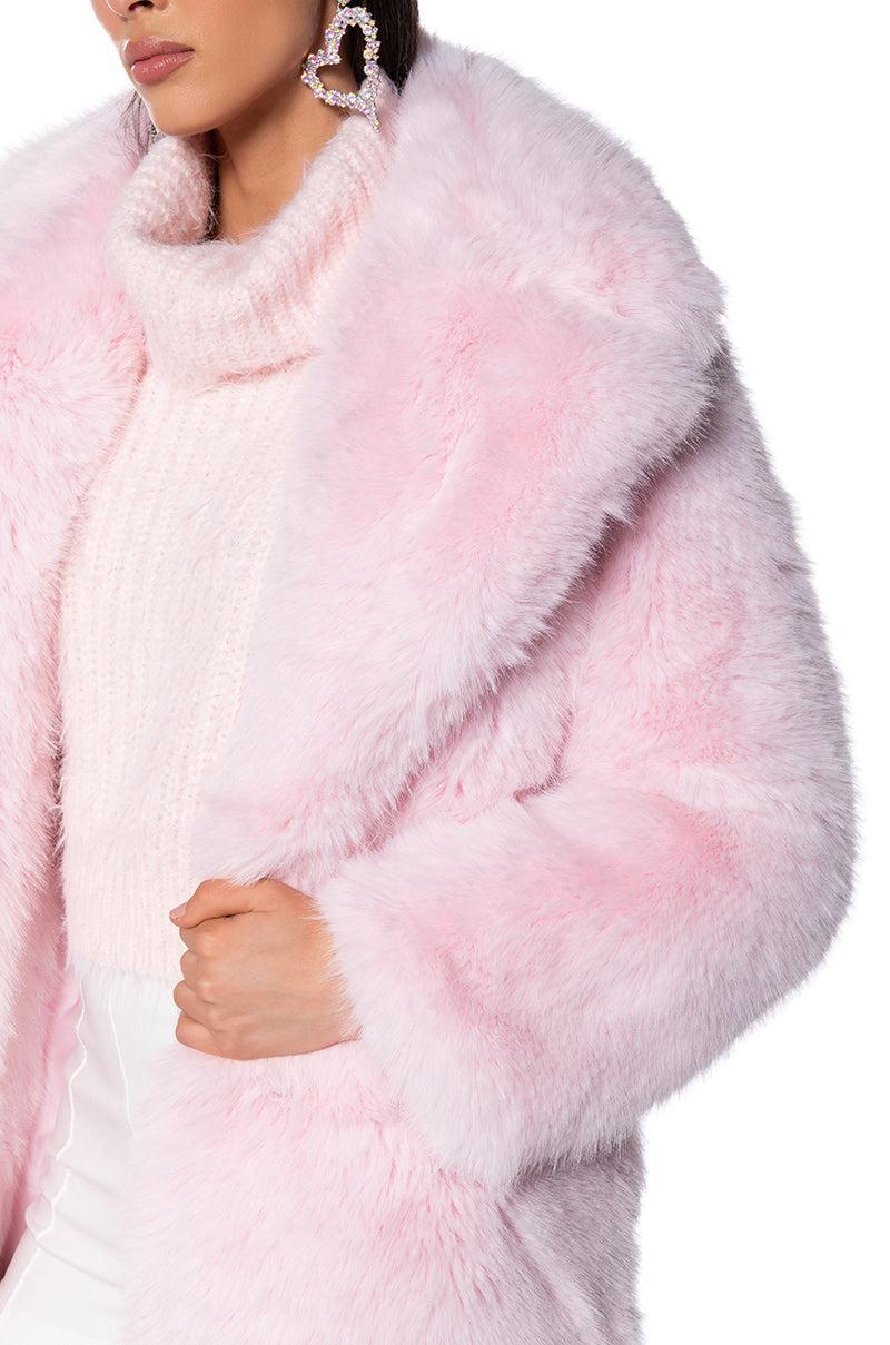 BEAR HUG LONGLINE LUXE FAUX FUR TRENCH COAT IN PINK Product Image