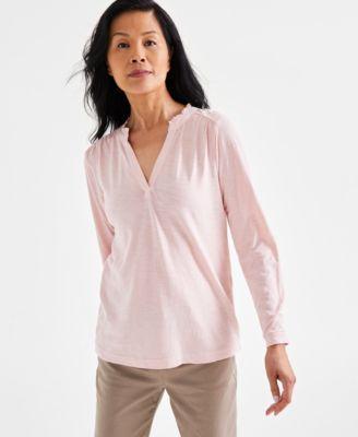 Women's Cotton Long Sleeve Ruffled Top, Created for Macy's Product Image