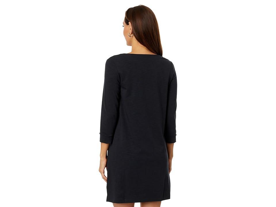 Lilla P 3/4 Sleeve Split-Neck Dress (Black) Women's Dress Product Image