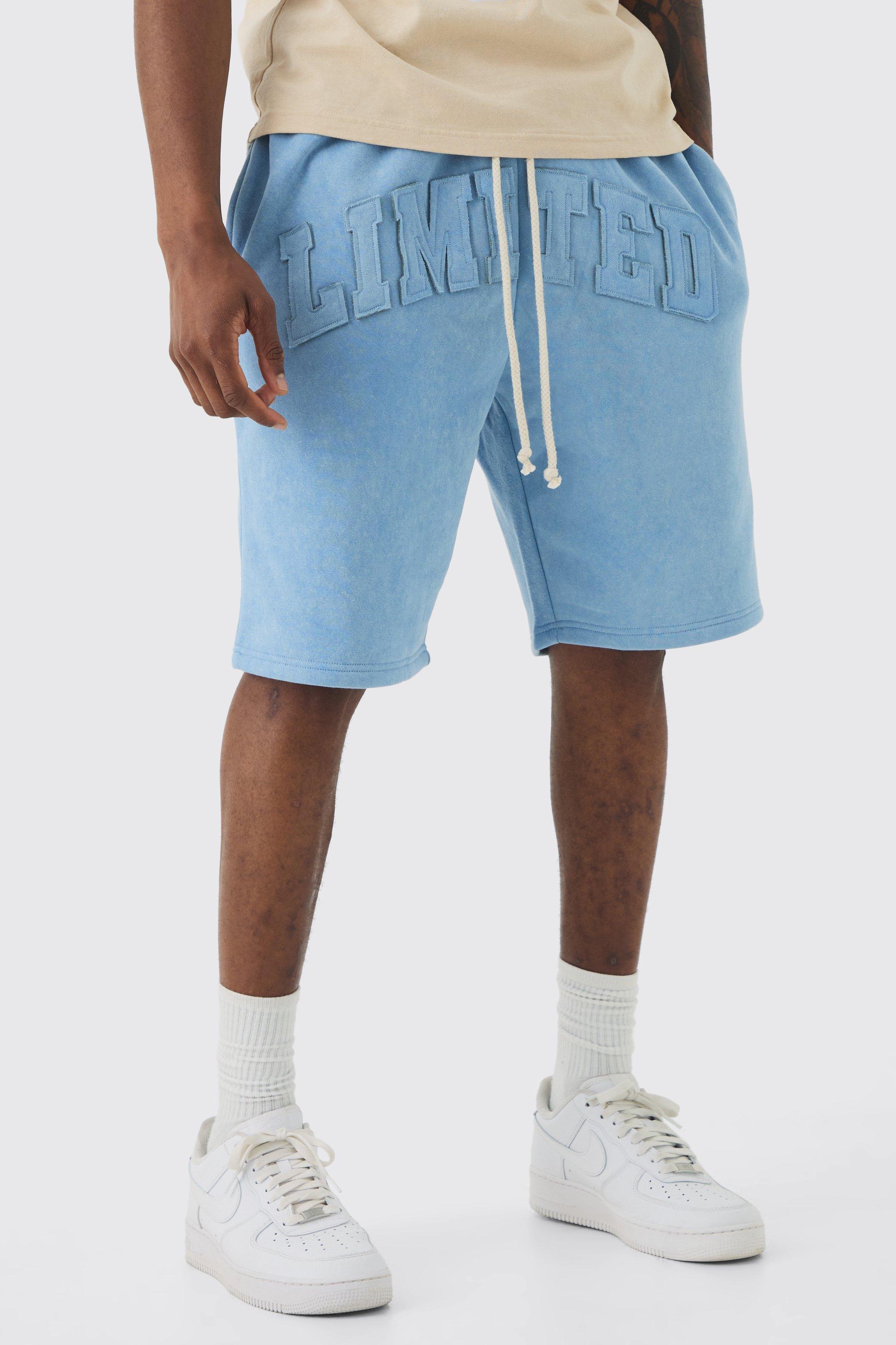 Tall Relaxed Fit Cross Printed Washed Sweat Shorts | boohooMAN USA Product Image