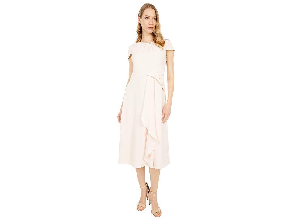 Vince Camuto Crepe Back Satin Cap Sleeve Shirring Neck Ruffle Midi (Blush) Women's Dress Product Image