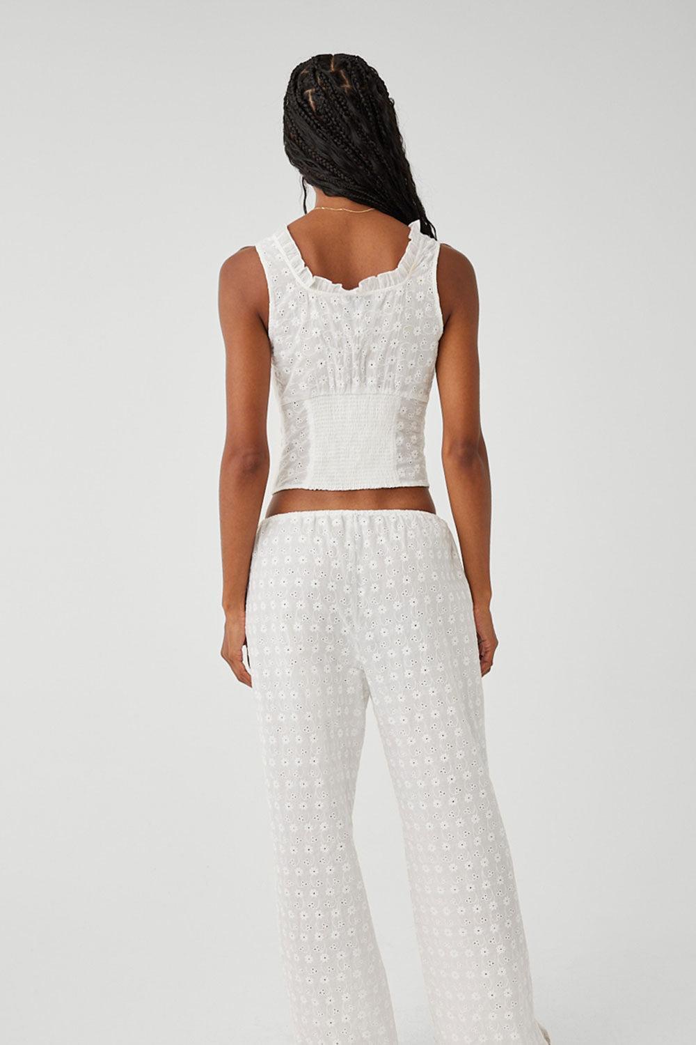 Tea Eyelet Ruffle Tank - White Product Image