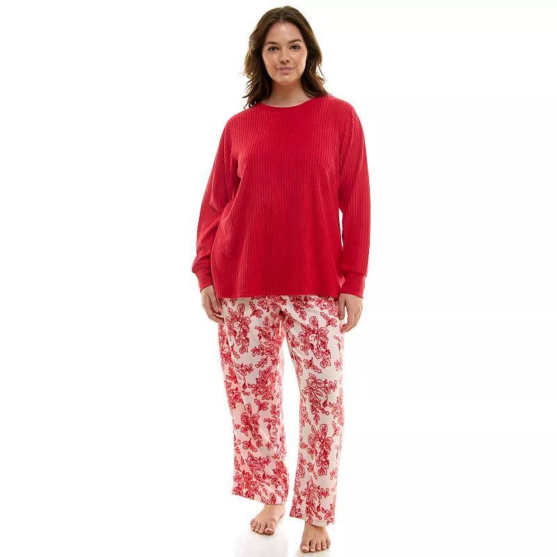 Plus Size Croft & Barrow 2-pc. Long Sleeve Pajama Top & Pajama Pants Sleep Set, Womens Red Toille Product Image