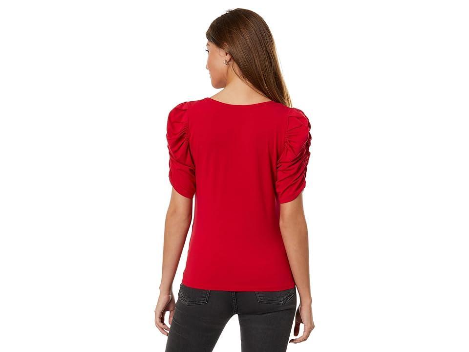 bobi Los Angeles V-Neck Shirred Sleeve Top (Pepper) Women's Clothing Product Image