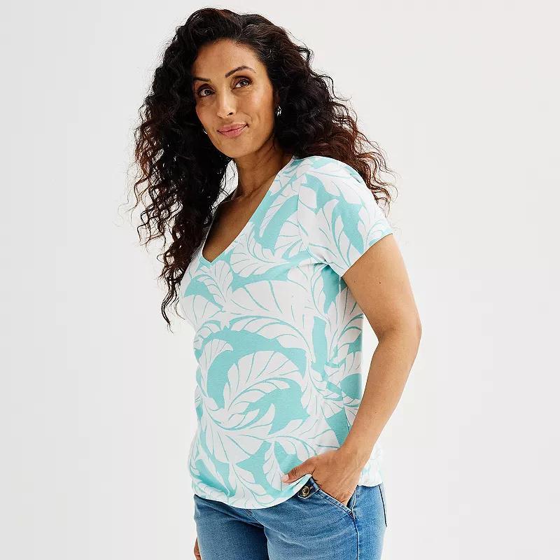 Womens Croft & Barrow Essential V-Neck Tee Blue Deco Floral Product Image