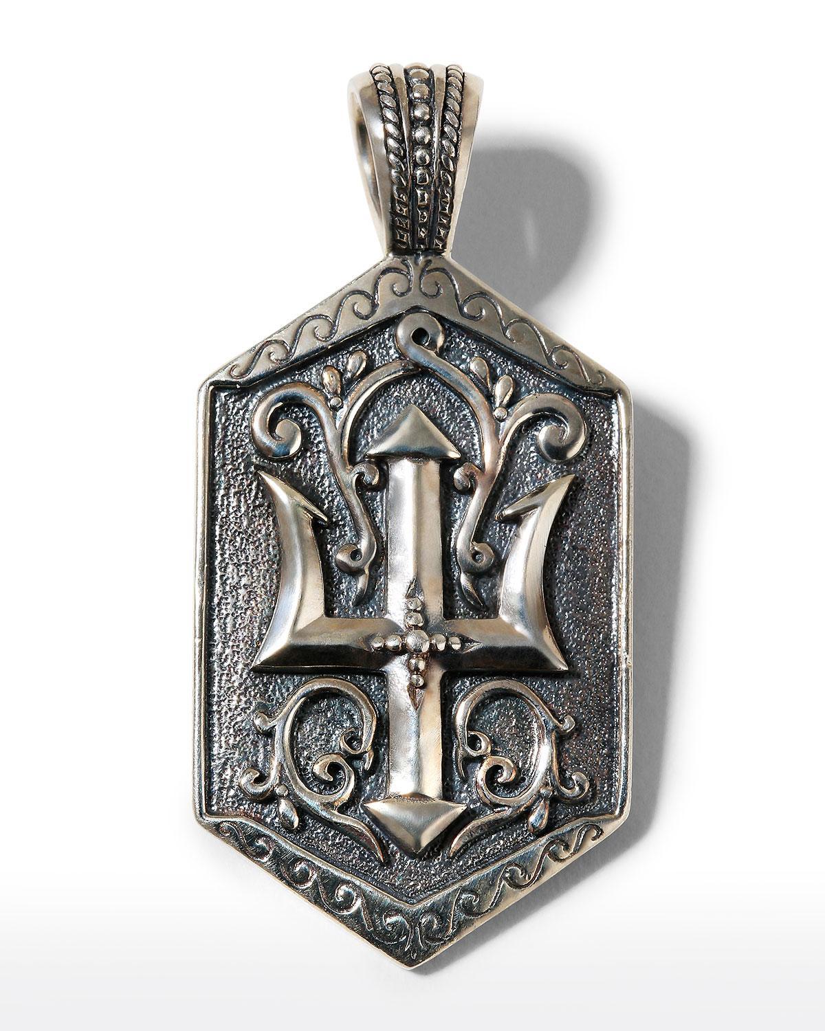 Mens Sterling Silver Poseidon Trident Pendant Product Image