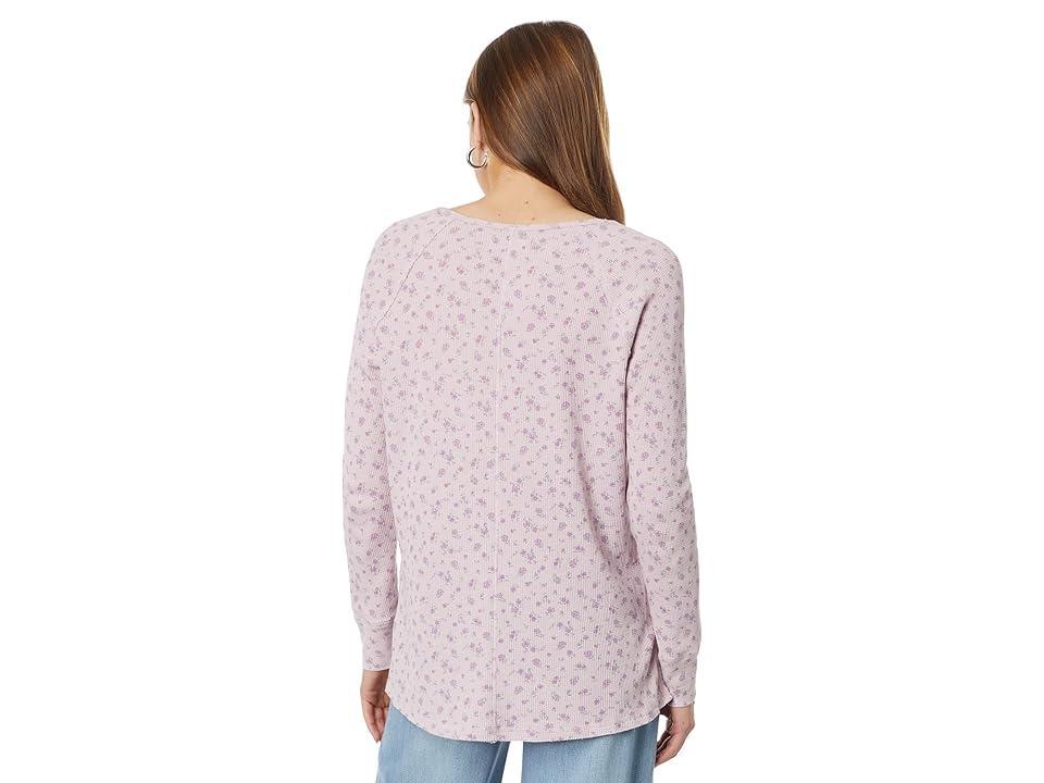 Lucky Brand Oversized V-Neck Waffle Thermal Top Floral Print) Women's Clothing Product Image