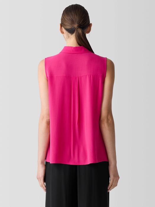 EILEEN FISHER Silk Georgette Crepe Classic Collar Sleeveless Shirtfemale Product Image