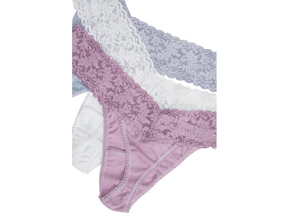 Hanky Panky Supima(r) Cotton Low Rise Thong 3 Pack (Water Lily/Dove Grey/White) Women's Underwear Product Image