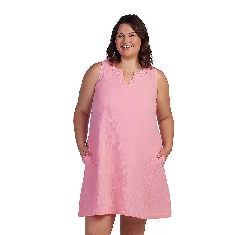 Plus Size Miss Elaine Essentials Crinkle Gauze Sleeveless Notch Neck Short Nightgown, Womens Green Product Image