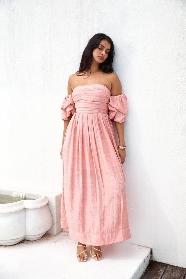 High Tea Off Shoulder Maxi Dress Pink Product Image