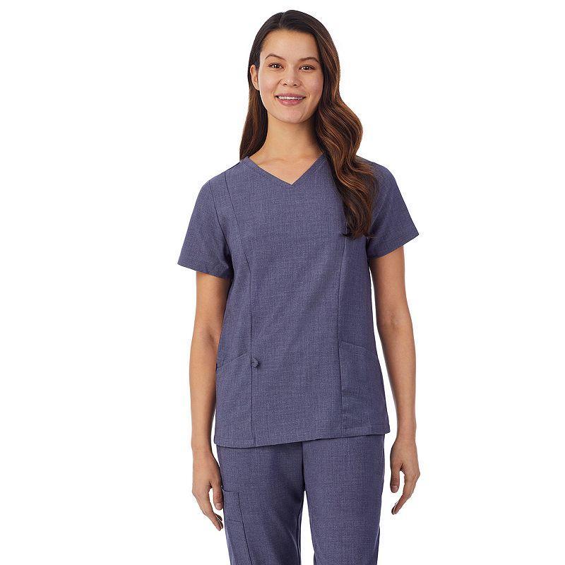 Petite Cuddl Duds Scrubs V-Neck Top With 3 Pockets, Womens Navy Grey Product Image