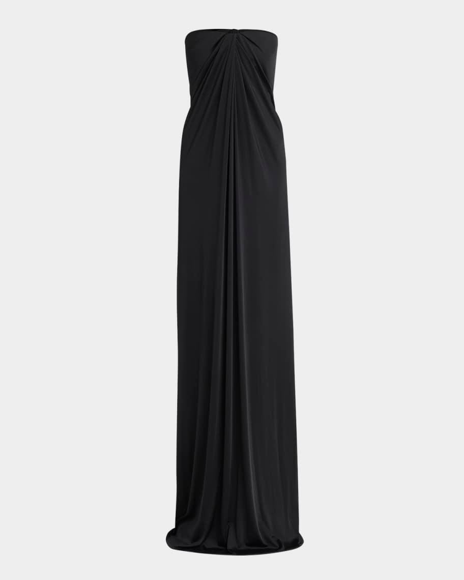 Long Draped Strapless Jersey Dress Product Image