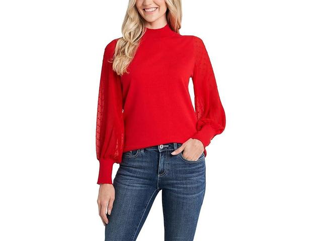 CeCe Womens Mock Neck Clip Dot Sheer Long Sleeve Sweater Product Image