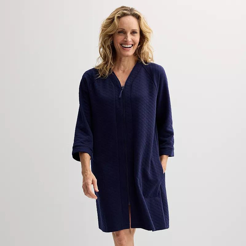 Womens Croft & Barrow Quilted Zip Short Robe Blue Rae Product Image