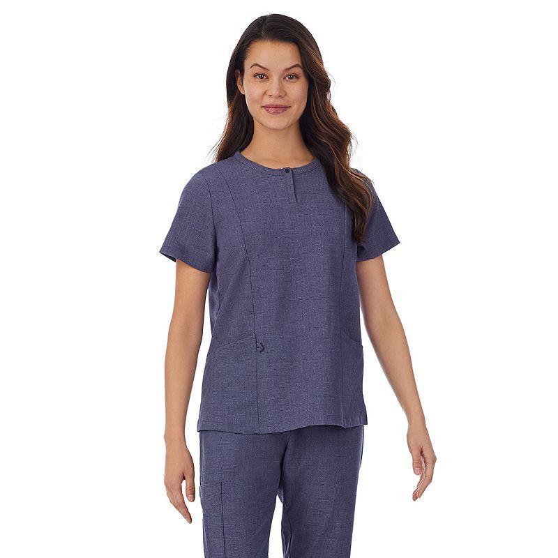 Petite Cuddl Duds Scrubs Top With 2 Pockets, Womens Navy Grey Product Image