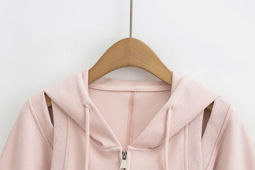 Plain Cutout Cropped Zip Up Hoodie Product Image