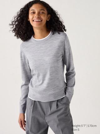 Womens Merino Crew Neck Sweater Gray 2XS UNIQLO US Product Image