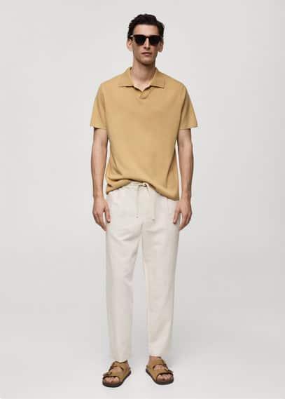 MANGO MAN - Textured knitted cotton polo shirt mustardMen Product Image