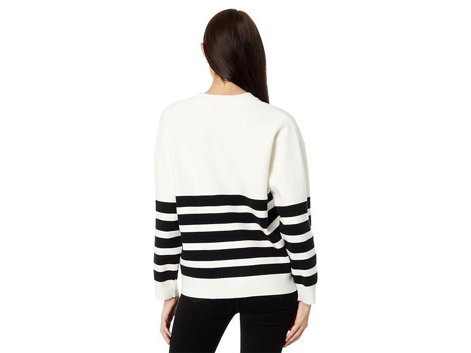 English Factory Stripe Round Neck Sweater (Ivory/Black) Women's Clothing Product Image