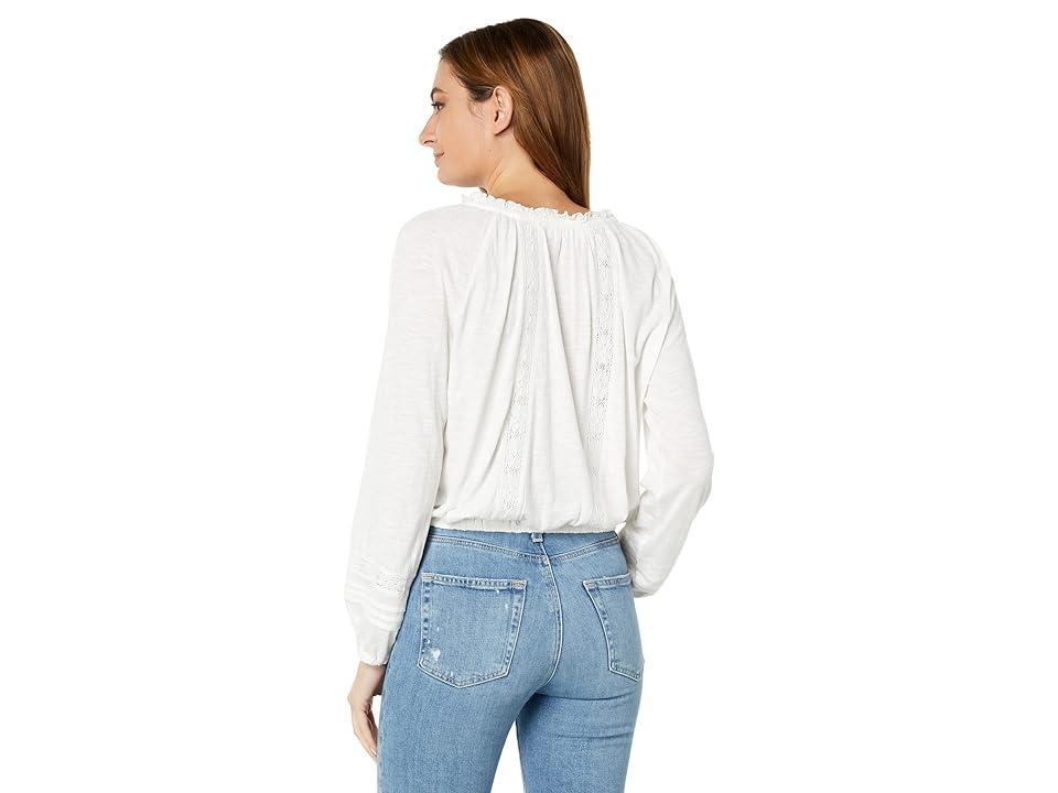 Lucky Brand Embroidered Peasant Lace Trim Top (Whisper White) Women's Clothing Product Image