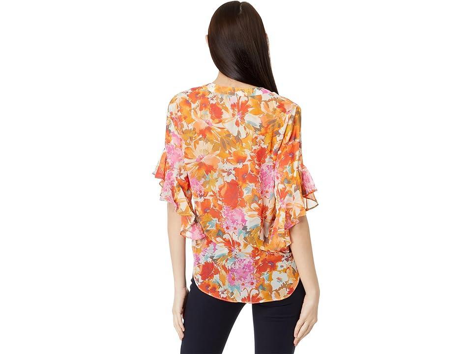 Vince Camuto Floral Ruffle Sleeve Chiffon Top Product Image