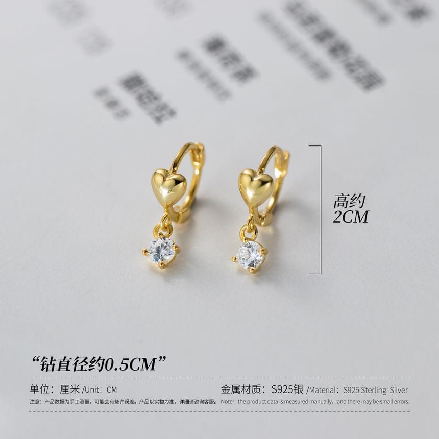 S925 Sterling Silver Heart Rhinestone Drop Earring Product Image