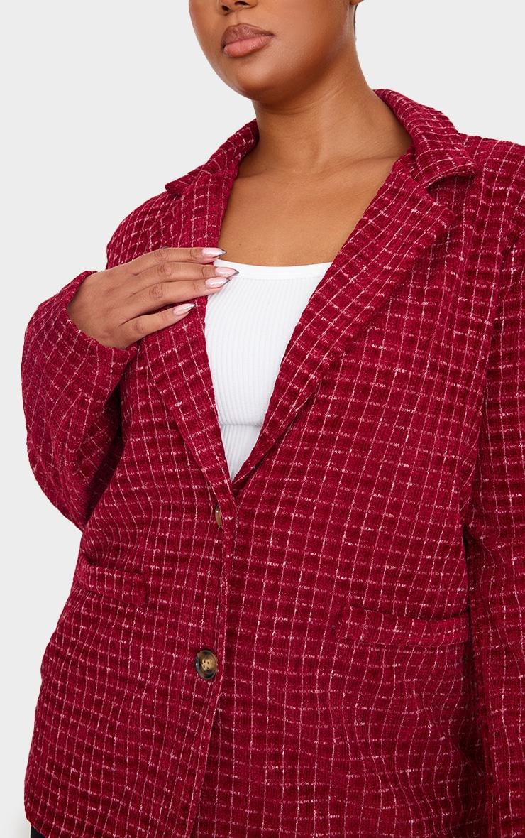 Plus Burgundy Boucle Check Blazer Product Image