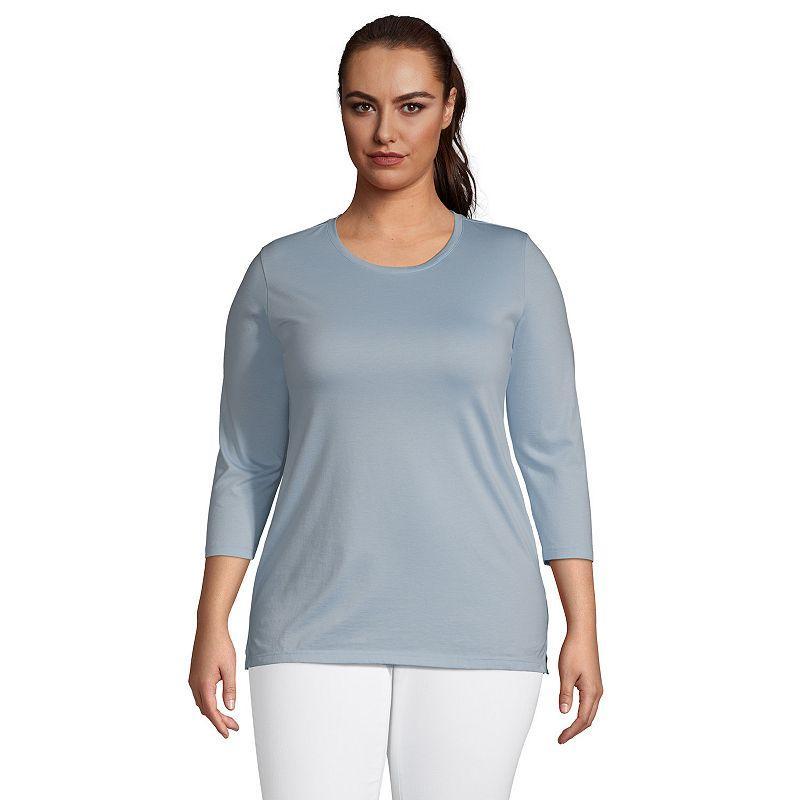 Lands End Womens Plus Size 3/4 Sleeve Cotton Supima Crewneck Tunic Product Image