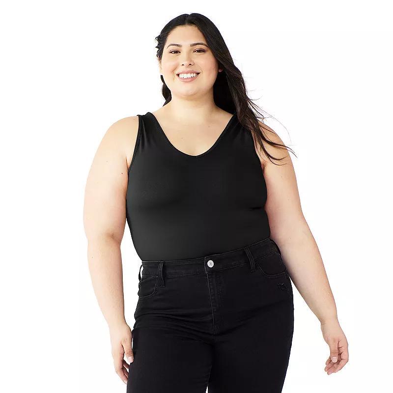 Juniors Plus Size SO Seamless V-Neck Tank Bodysuit, Womens Black Product Image