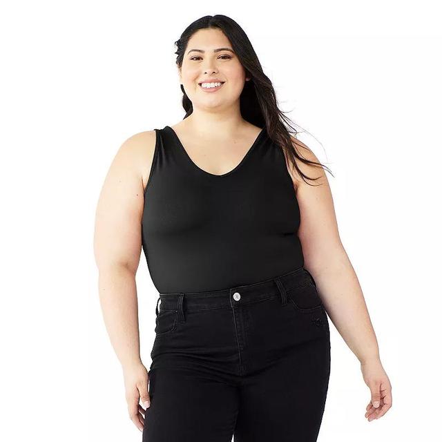 Juniors Plus Size SO Seamless V-Neck Tank Bodysuit, Womens Black Product Image