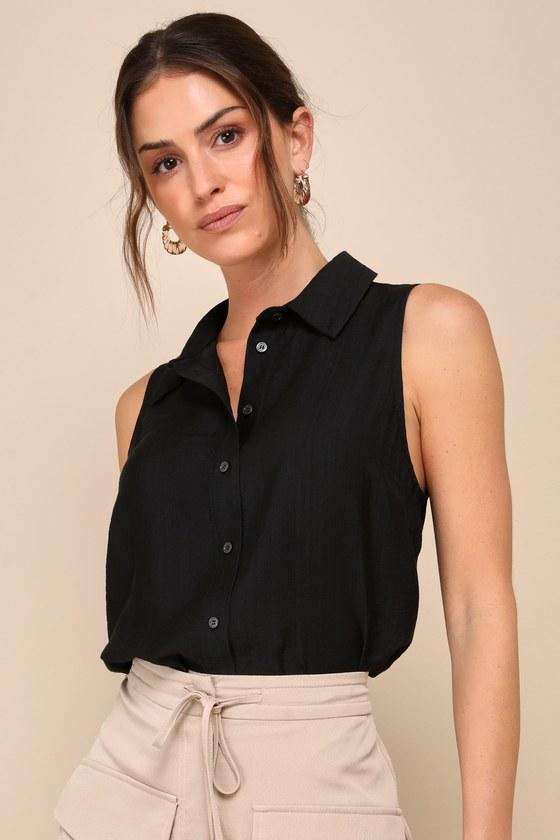 Breezy Finesse Black Collared Button-Front Tank Top product image