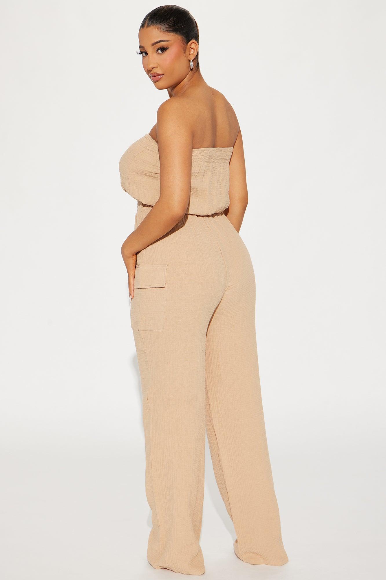 Tulum Mami Gauze Jumpsuit - Taupe Product Image