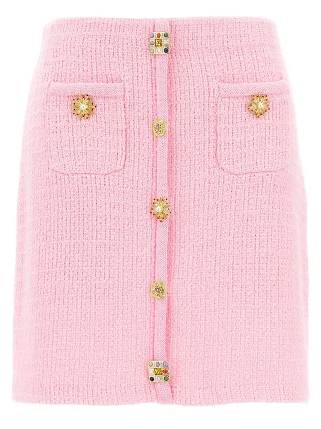 Jewel Button Knit Mini Skirts In Pink Product Image