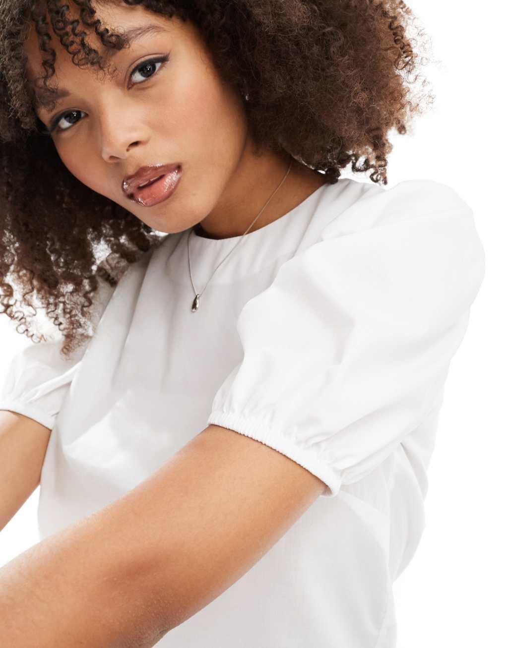 ASOS DESIGN puff sleeve cotton top in white Product Image