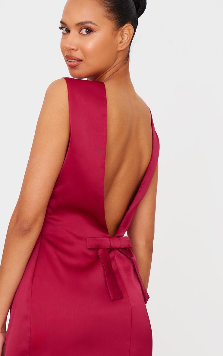 Burgundy Satin Plunge Back Bow Detail Mini Dress Product Image