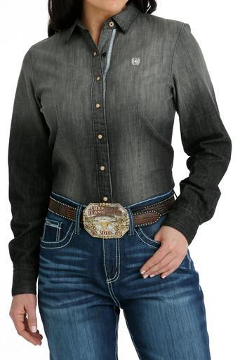 Cinch® Ladies L/S Black Denim Pearl Snap Product Image