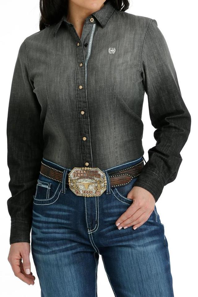 Cinch® Ladies L/S Black Denim Pearl Snap Product Image