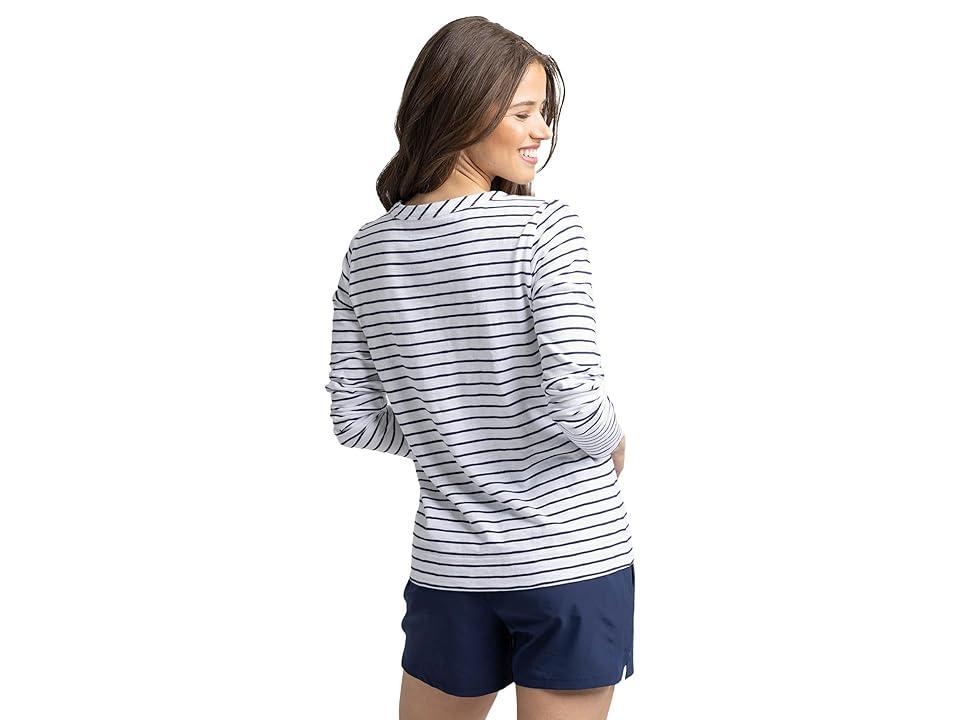 Southern Tide Kimmy Stripe Long Sleeve Crew Neck Herringbone Detail Tee Shirt Product Image