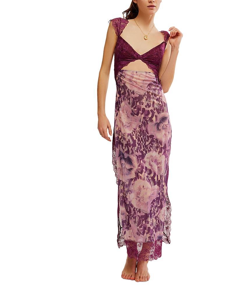 Free People Suddenly Fine Floral Print Cutout Lace Trim Nightgown Product Image