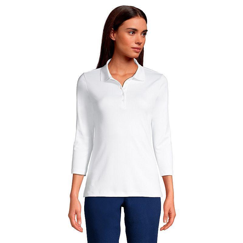 Womens Lands End Supima Cotton 3/4-Sleeve Polo Shirt White Product Image