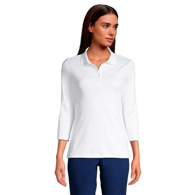 Petite Lands End Supima Cotton 3/4 Sleeve Polo Shirt, Womens Product Image